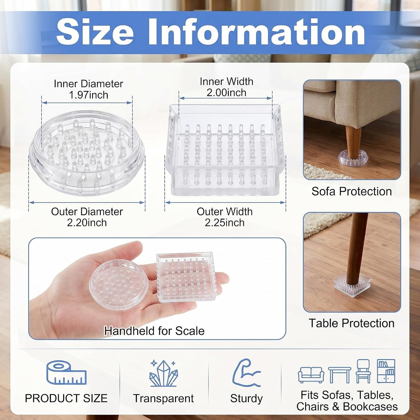 Carpet Caster Cups, Spiked Plastic | 18 Pieces Round and Square Furniture Cups for Sofas, Tables, Chairs, Bookcases and Carpet Protection