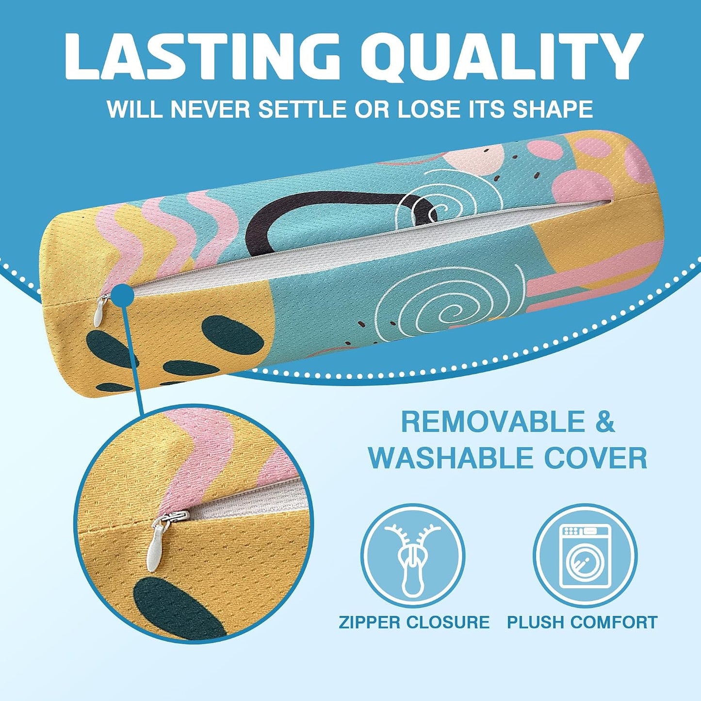 Neck Roll Pillow for Sleeping,Ergonomic Cylinder Tube Pillows for Cervical Spine and Neck Support,Versatile Roll Pillow for Bed,Office,and Travel,Memory Foam Bolster with Washable Cover