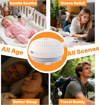 White Noise Machine per Bambini, Portable | 16 Soothing Sounds and Voice Recording，Sleep Sound Therapy with 3 Night Lights， Rechargeable Timer