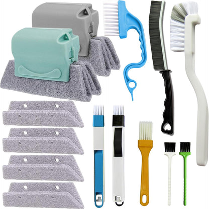 CRAFNEW 14Pcs Window Track Cleaning Tools, Groove Gap Cleaning Brush Kit | Crevice cleaner for window tracks, sliding doors, tile grout, AC vents, keyboards, window sills, shower tracks, car air vents