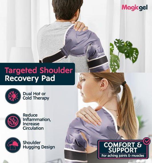 Magic Gel Ice Pack | Reusable, Flexible & Long Lasting for Rotator Cuff Injuries, Bursitis and Swelling | Hot or Cold Therapy Compression Wrap for Left or Right Shoulder