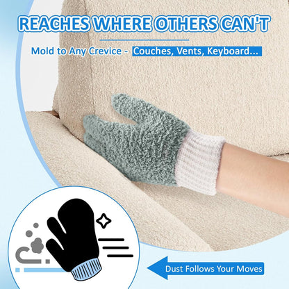 MIG4U Microfiber Dusting Gloves House Cleaning Glove for Blinds, Windows, Shutters, Furniture, and Car, Reusable Lint-Free Blue 1 Pair S/M