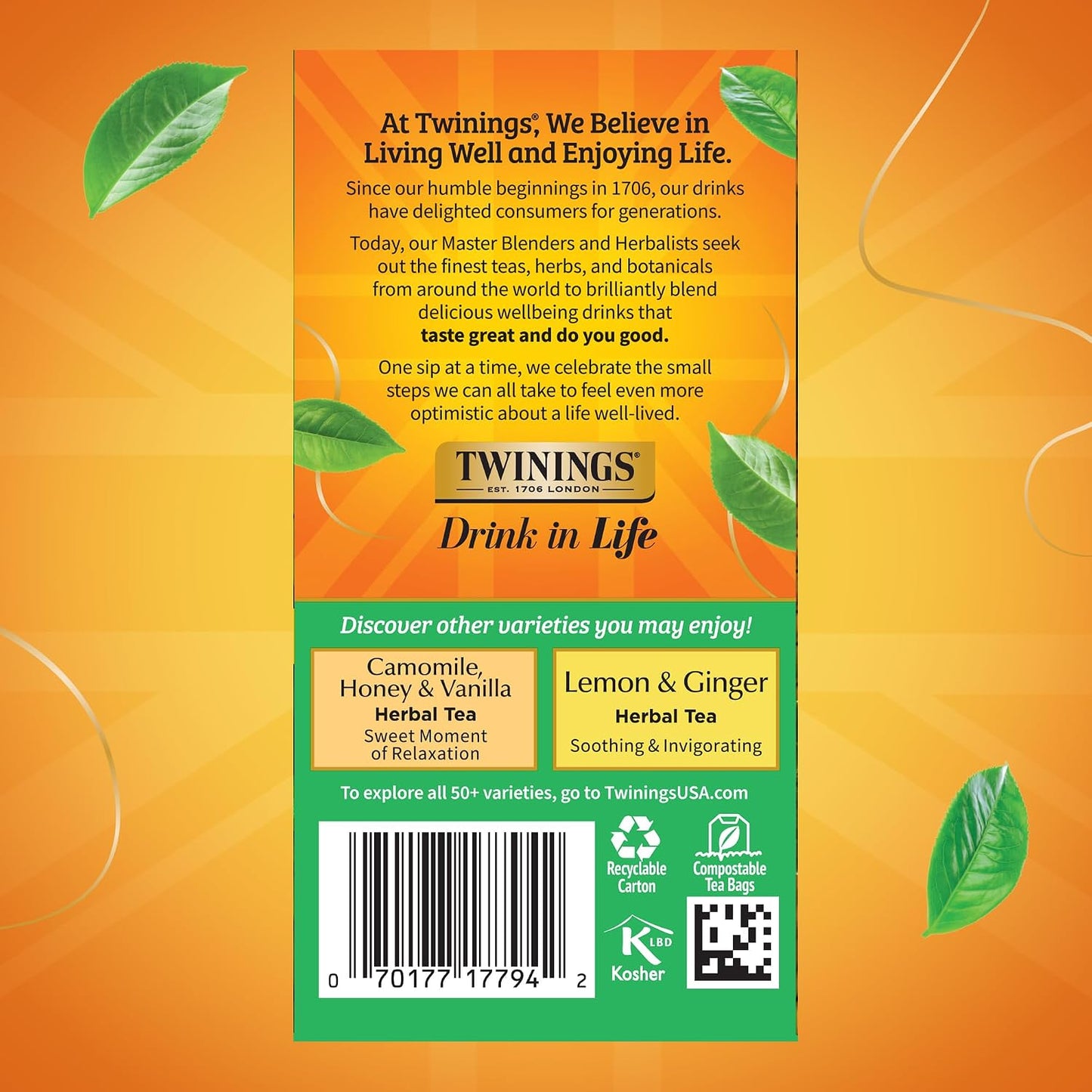 Twinings Mango & Pineapple Herbal Tea Individually Wrapped Bags, 20 Count (Pack of 1), Naturally Caffeine-Free, Enjoy Hot or Iced, 20 Teabags