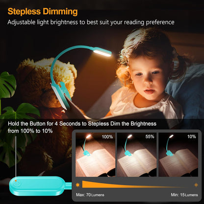 Gritin 16 LED Rechargeable Book Light for Reading in Bed | Eye Caring 3 Color Temperatures,Stepless Dimming Brightness,80 Hrs Runtime,Lightweight Flexible Clip on Light for Book Lovers
