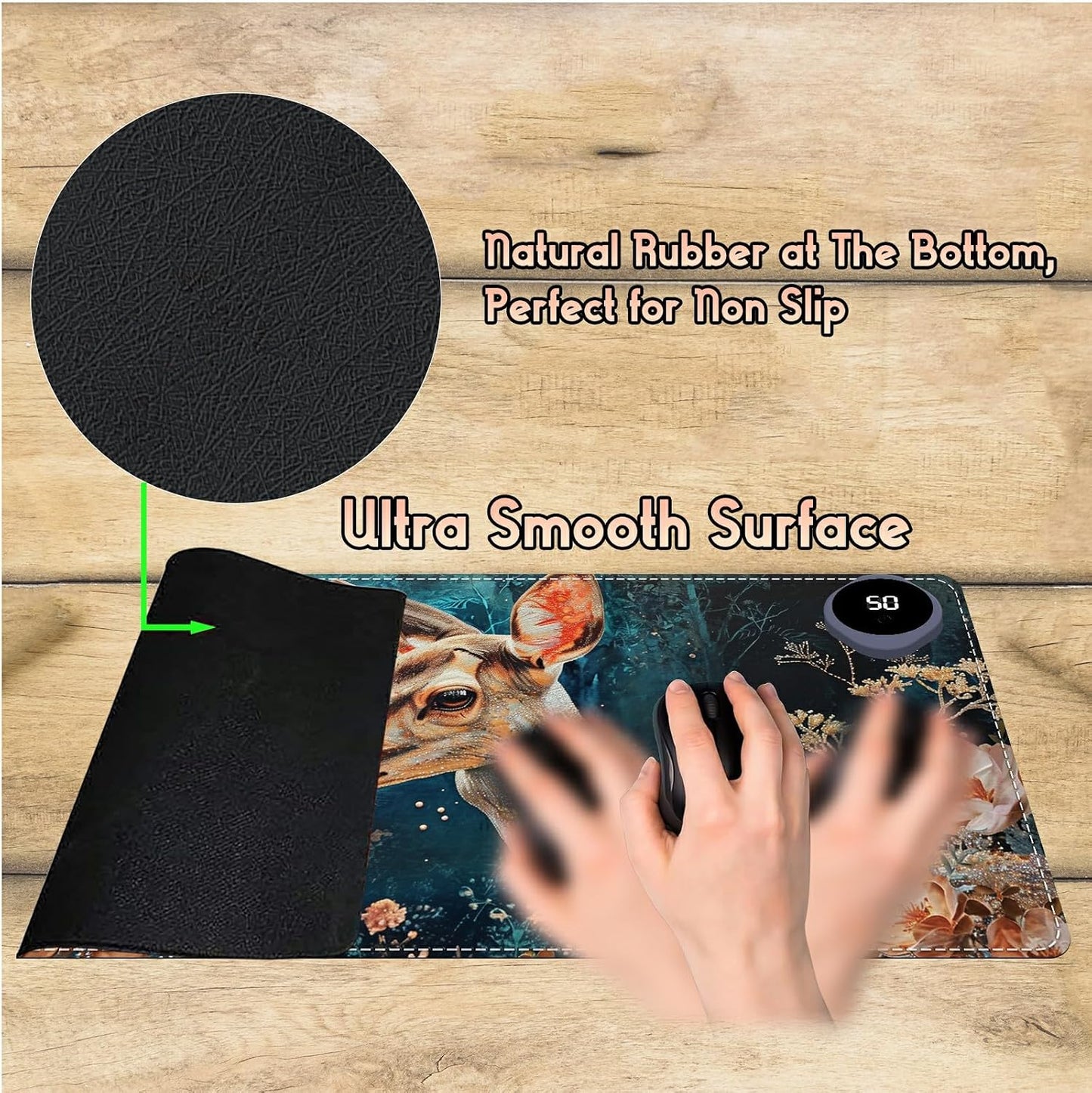 Heated Desk Pad Heated Large Mouse Pad, Electric Quickly Warm Desk Mat with 3 Levels Heating 3 Hours Auto Shut-Off, 31.5" x 13" Warm Gaming Mousepad Hand Foot Warmer, Baby Elephant