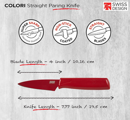 Kuhn Rikon Colori® Paring Knife – 4 Inch Japanese Stainless Steel, Nonstick Blade, Ergonomic Handle & Sheath, Yellow