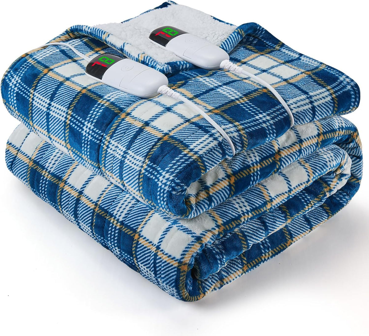 Heated Blanket Electric Throw 50X60 Heating Blanket with 10 Heating Levels 8 Hours Auto Off, Blue Plaid Sherpa Blankets Winter Warmer, Home Decor for Couch Bed Office,Gifts for Mom, Women,Washable
