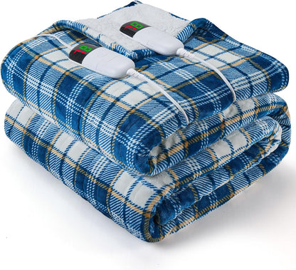 Heated Blanket Electric Throw 50X60 Heating Blanket with 10 Heating Levels 8 Hours Auto Off, Blue Plaid Sherpa Blankets Winter Warmer, Home Decor for Couch Bed Office,Gifts for Mom, Women,Washable