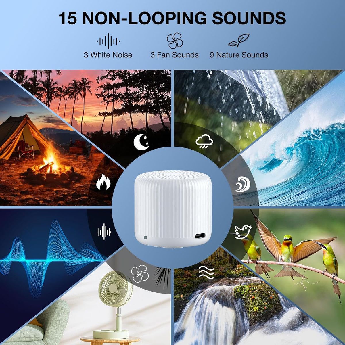 Portable Sound Machine for Baby Adults,LEICEX Travel Sound Machine,15 Non-Looping Sound Timer and Memory Play, Mini White Noise Machine for Sleeping Office Privacy Travel Gift