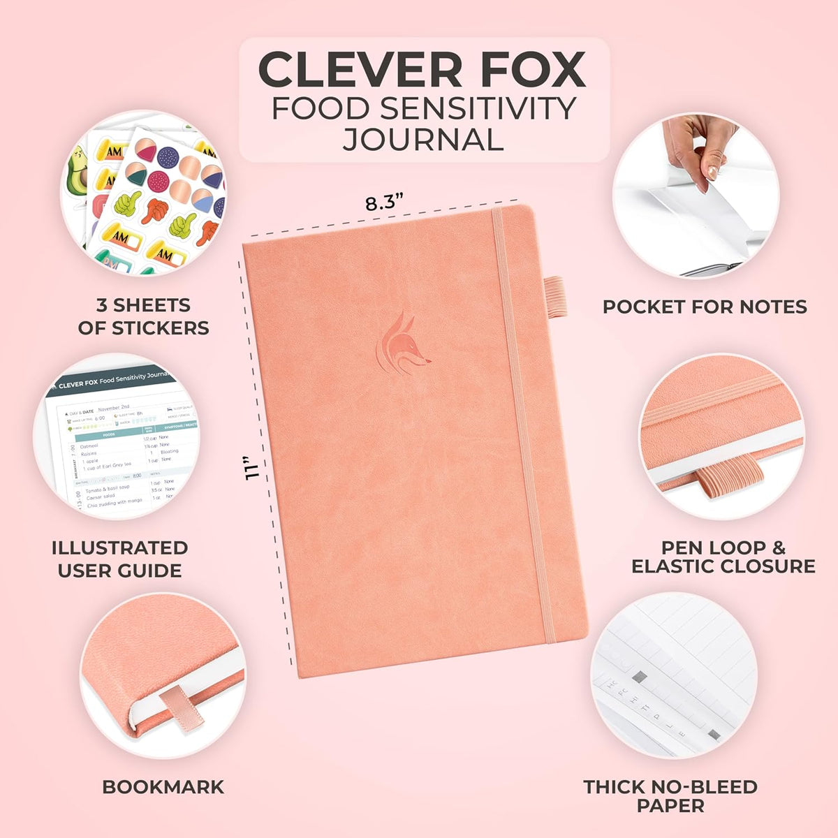 Clever Fox Food Sensitivity Journal & Symptom Diary, 8.5x11 Purple