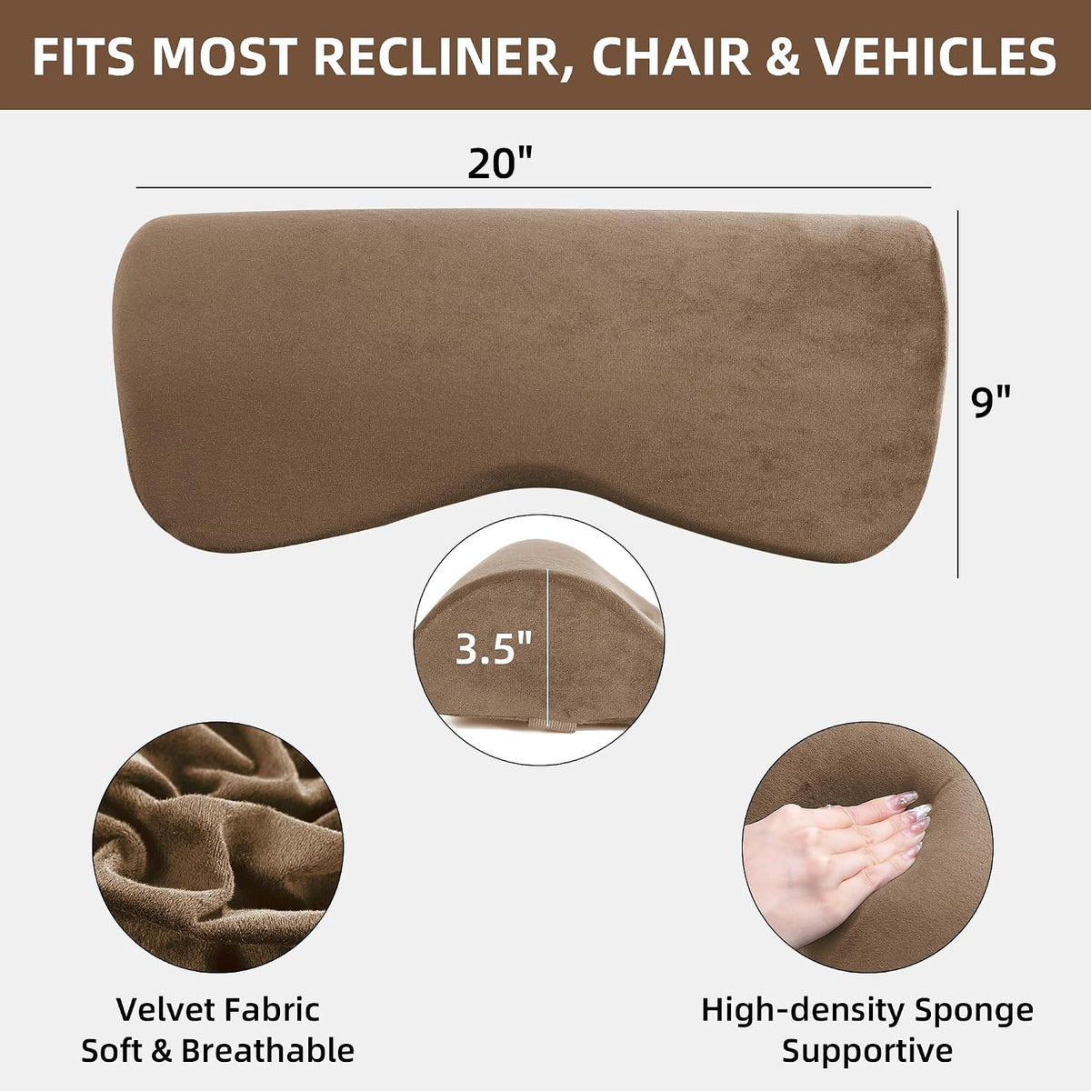HOMBYS Cervial Neck Pillow for Recliner, Foam Headrest Cushion for Sleeping, Medium Firm Neck Support for Couch, Office Chair and Car, Non-Slip Backing and Elastic Straps, Dark Grey