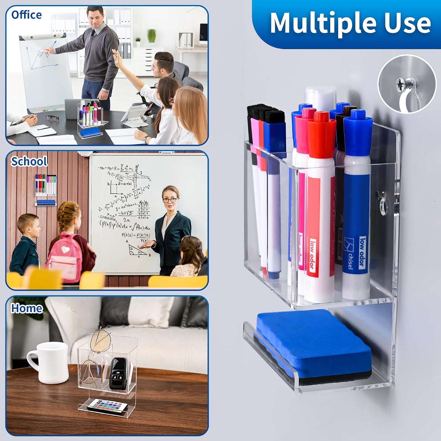 Magnetic Glass Whiteboard Pen Holder, Magnetic Dry Erase Marker Holder for Fridge, Whiteboard, Desk Locker Organizer Accessories, Office, Home, 1 Pack