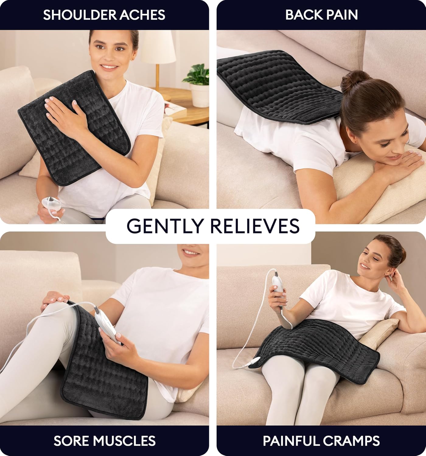 GENIANI Back Pain & Relaxation Gifts for Women – Electric Heating Pad for Back, Neck & Shoulders, Soft Microplush Electric Throw Heating Pad for Period Comfort, Fast Heating, Auto Shut Off, 12"x24"