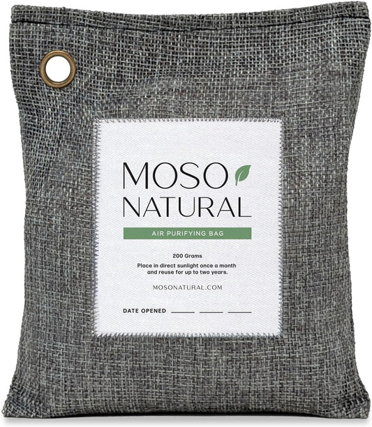 Moso Natural Air Purifying Bag 200g, Charcoal Odor Absorber, Car Odor Eliminator & Closet Deodorizer for Home & Pet, Lasts 2 Years, Unscented Bamboo Charcoal Bags, HGTV Editors' Pick