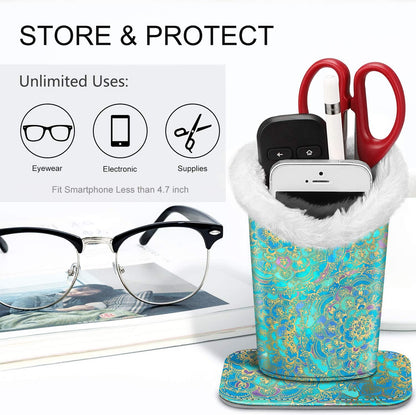 FINTIE Plush Lined Eyeglasses Holder, Glasses Stand Case For Nightstand | Soft Plush Lining, Bedside Eyeglasses Holder, Office Desktop Organizer, Small Item Storage, Anti-Scratch - Colors B