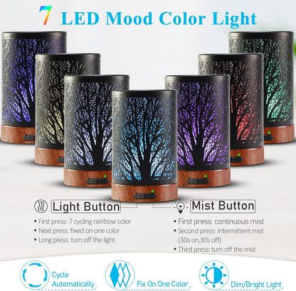 Essential Oil Diffuser - 150ML Metal Aromatherapy Diffuser for Essential Oils with 7 Colors Lights Gifts for Mom Auto Shut-Off & Ultrasonic Cool Mist Diffuser, Ambience for Home