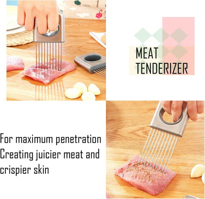 Best Utensils Onion Holder Slicer Vegetable Tools Stainless Steel Easy Onion Holder Slicing Guide Vegetable Tomato Lemon Meat Holder Slicer Tools Cutter, Cutting Kitchen Gadget, Silver