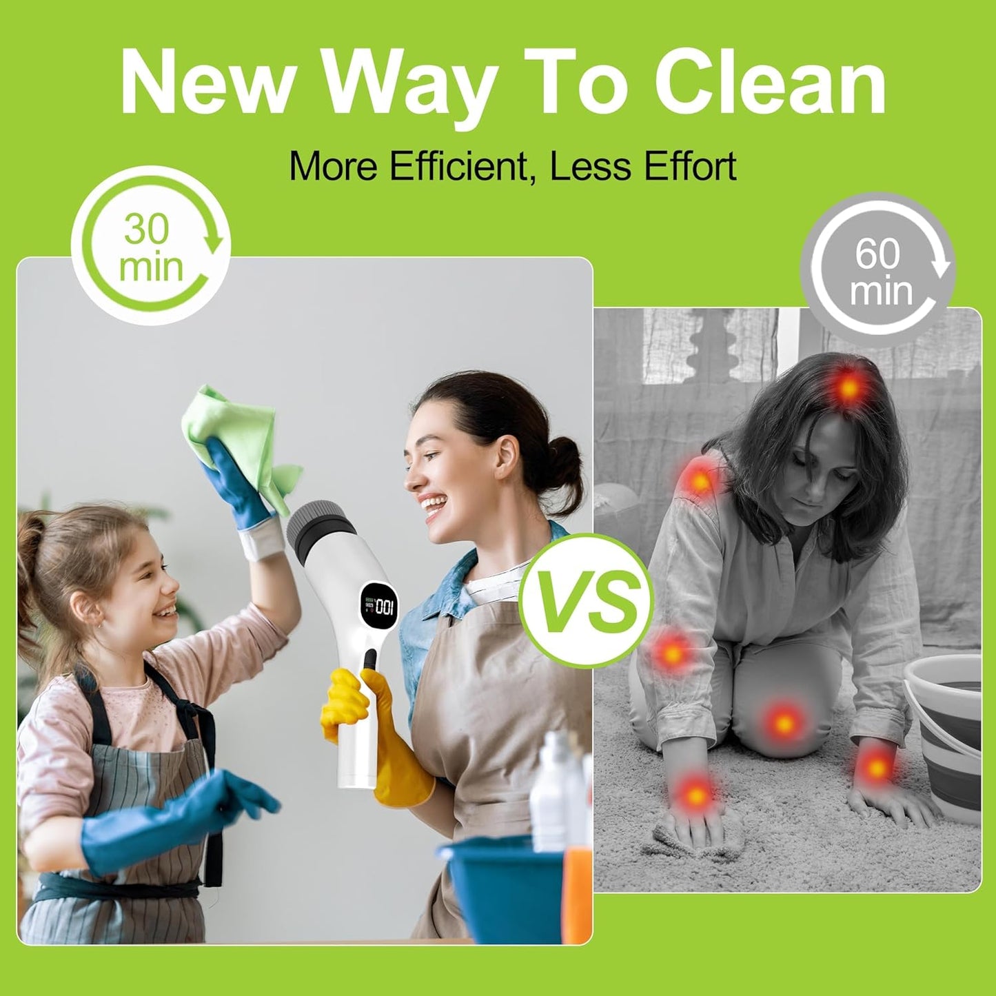 WKY-Electric Spin Scrubber - 10-in-1 Cordless Shower Scrubber & Cleaning Brush with Extendable Handle, 42 in-lbs Ultra High Torque, 2 Speeds, IPX7, LED Display, Smart AI Chip, for Bathroom, Kitchen