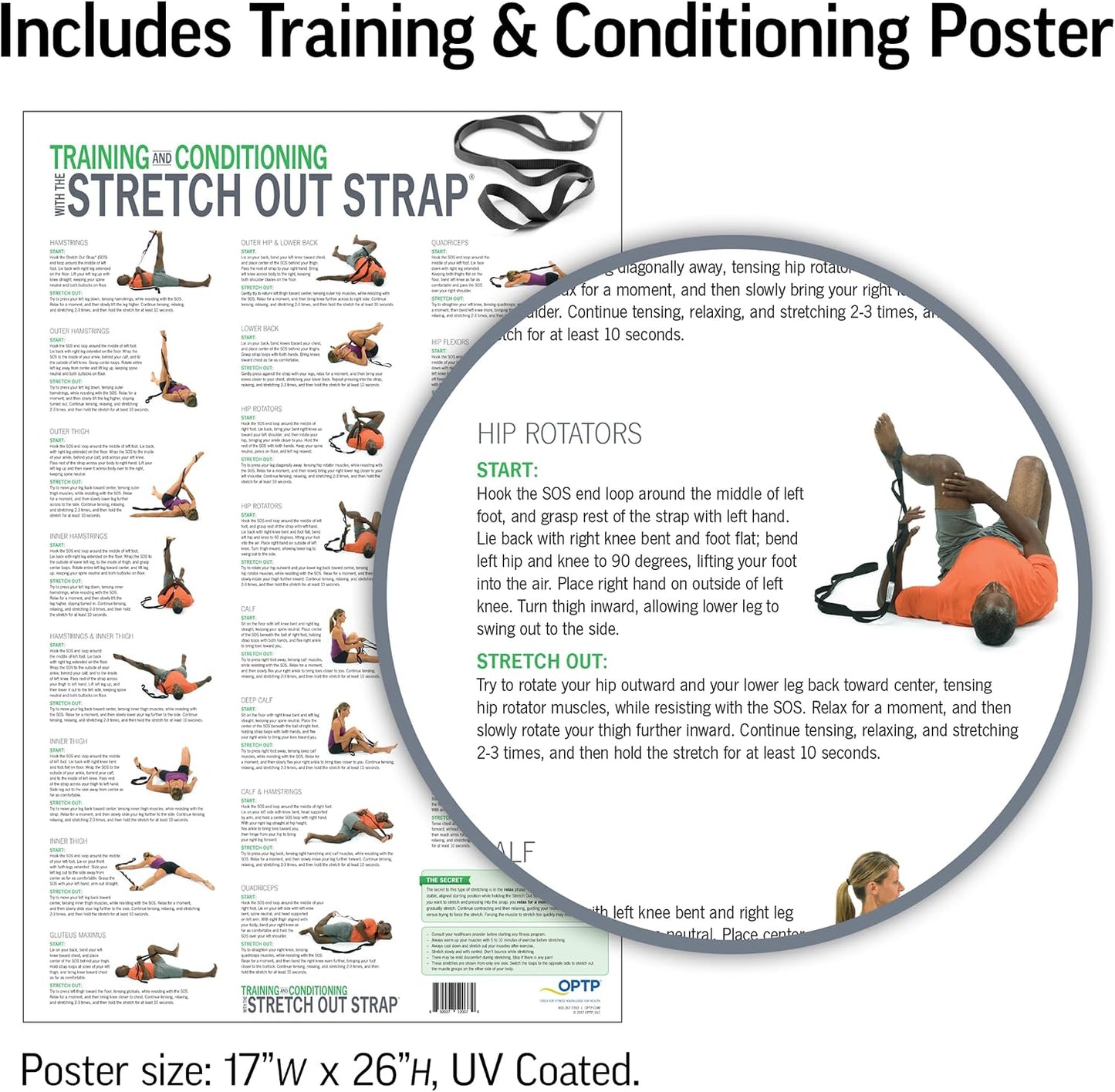 OPTP The Original Stretch Out Strap XL with Exercise Poster, USA Made | Extra-Long stretching strap, Stretch Out Strap for physical therapy, yoga stretching strap for knee therapy, 7'5" long, nylon