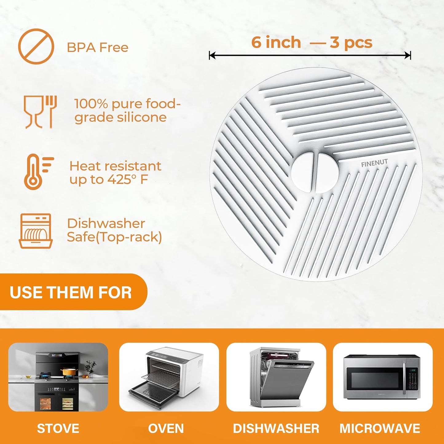 Silicone Lids for Bowls 3 Pack 6/8/10 Inch, Microwave Splatter Cover Food Storage Universal Multi-Use Pot Holders Trivet Mats, Heat Resistant Dishwasher Safe for Pans Plates Cups