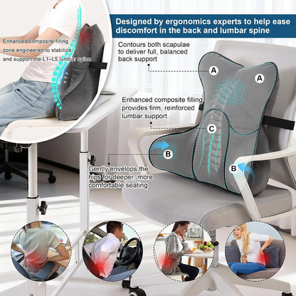 Lumbar Support Pillow(Pat. Pend) – Multi-Functional Ergonomic Back Cushion for Sofa Chair, Car Seat & Sofa, Reading Pillow with Firm Multi-Zone Support to Relieve Lower Back Pain, Misty White