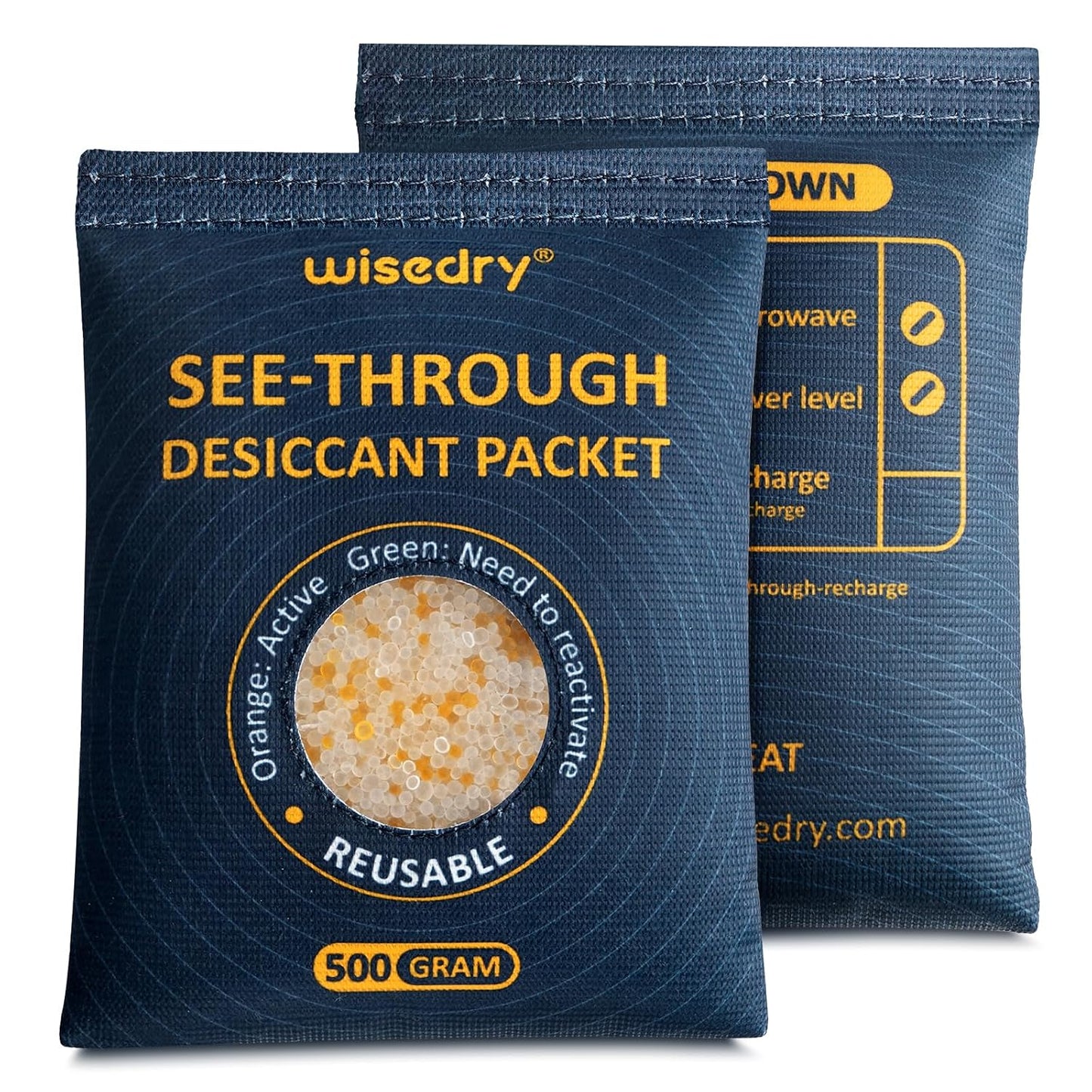 wisedry 2 x 500 Gram [2.2 lbs] Rechargeable Silica Gel Car Dehumidifier, Microwave Fast Reactivated Desiccant Packets Large for Gun Safe Closet Basement Garage Storage Moisture Absorber Bag Reusable