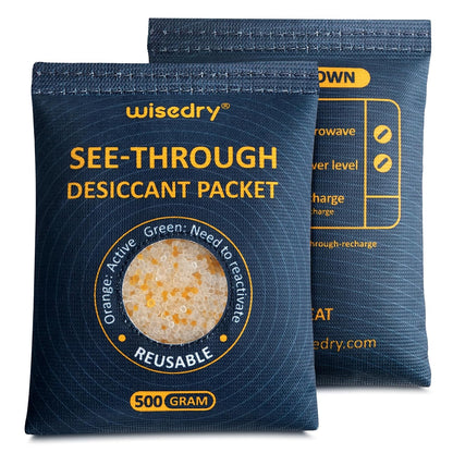 wisedry 2 x 500 Gram [2.2 lbs] Rechargeable Silica Gel Car Dehumidifier, Microwave Fast Reactivated Desiccant Packets Large for Gun Safe Closet Basement Garage Storage Moisture Absorber Bag Reusable
