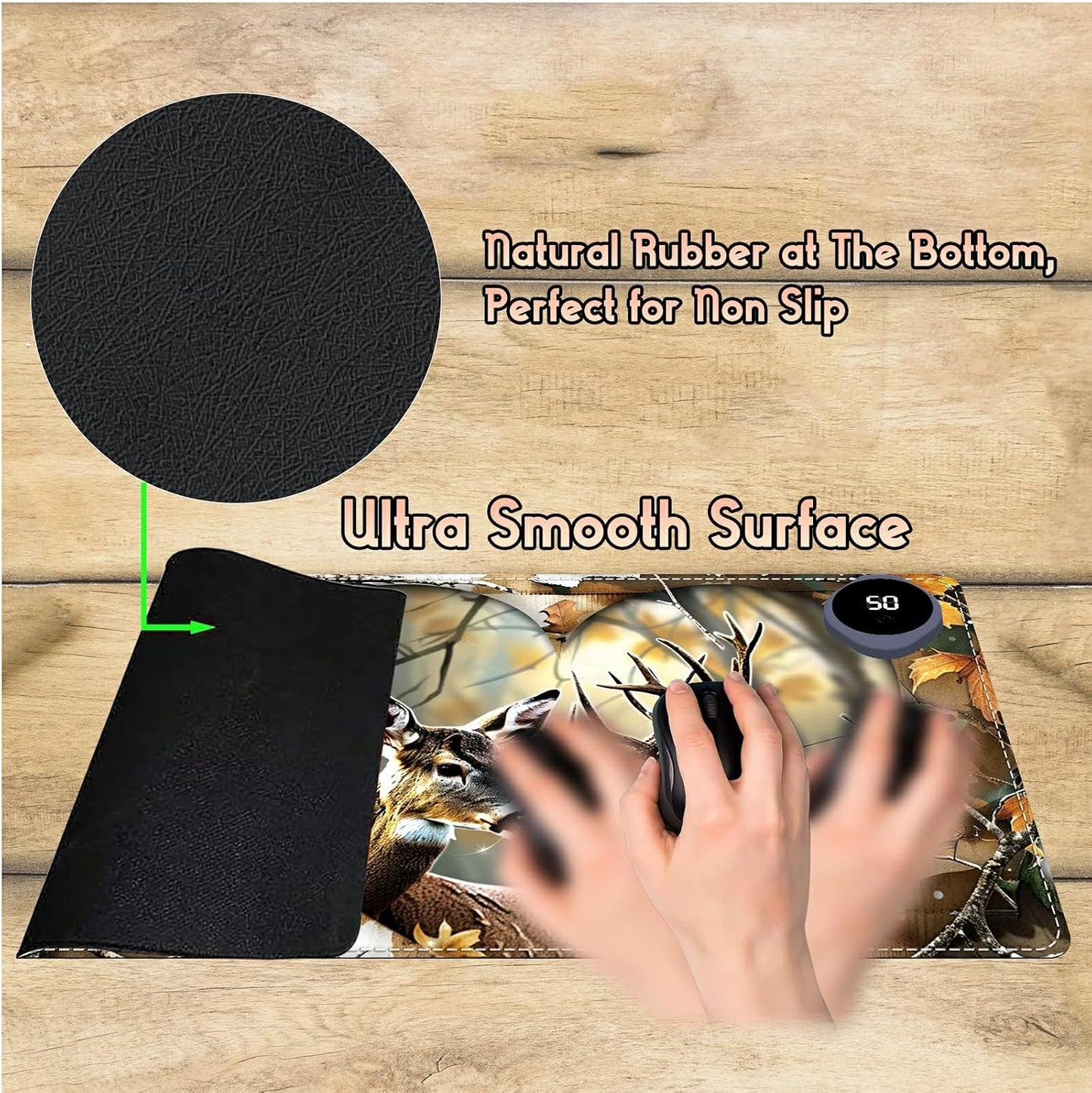 Heated Desk Pad Heated Large Mouse Pad, Electric Quickly Warm Desk Mat with 3 Levels Heating 3 Hours Auto Shut-Off, 31.5" x 13" Warm Gaming Mousepad Hand Foot Warmer, Baby Elephant