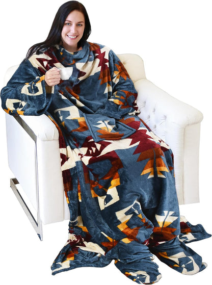Catalonia Wearable Blanket with Sleeves & Foot Pocket for Adults | Soft Fleece Throw Wrap with Hands-Free Comfort, Perfect for Reading, TV Time & Relaxing, Christmas Gift for Women & Men