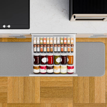 4 Pack Adjustable Narrow Spice Rack for Drawer - Expandable From 9" to 17.7" - Acrylic Drawer Seasoning Organizer,Tiered Clear Spice Tray for Spices,Condiment,Nail Polish and Jar Organization