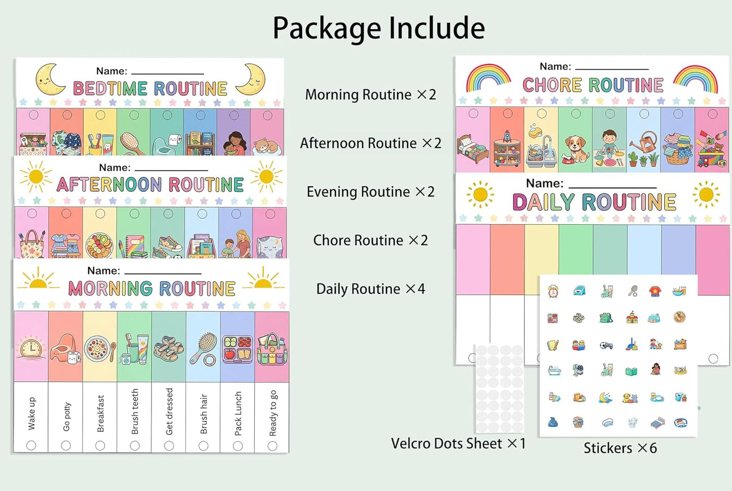 19PCS Kids Flip Daily Household Routine Chart Set – Morning/Afternoon/Bedtime & Chore Visual Schedule for Kids with Include Customizable Routine Chart with Stickers & Velcro Dots