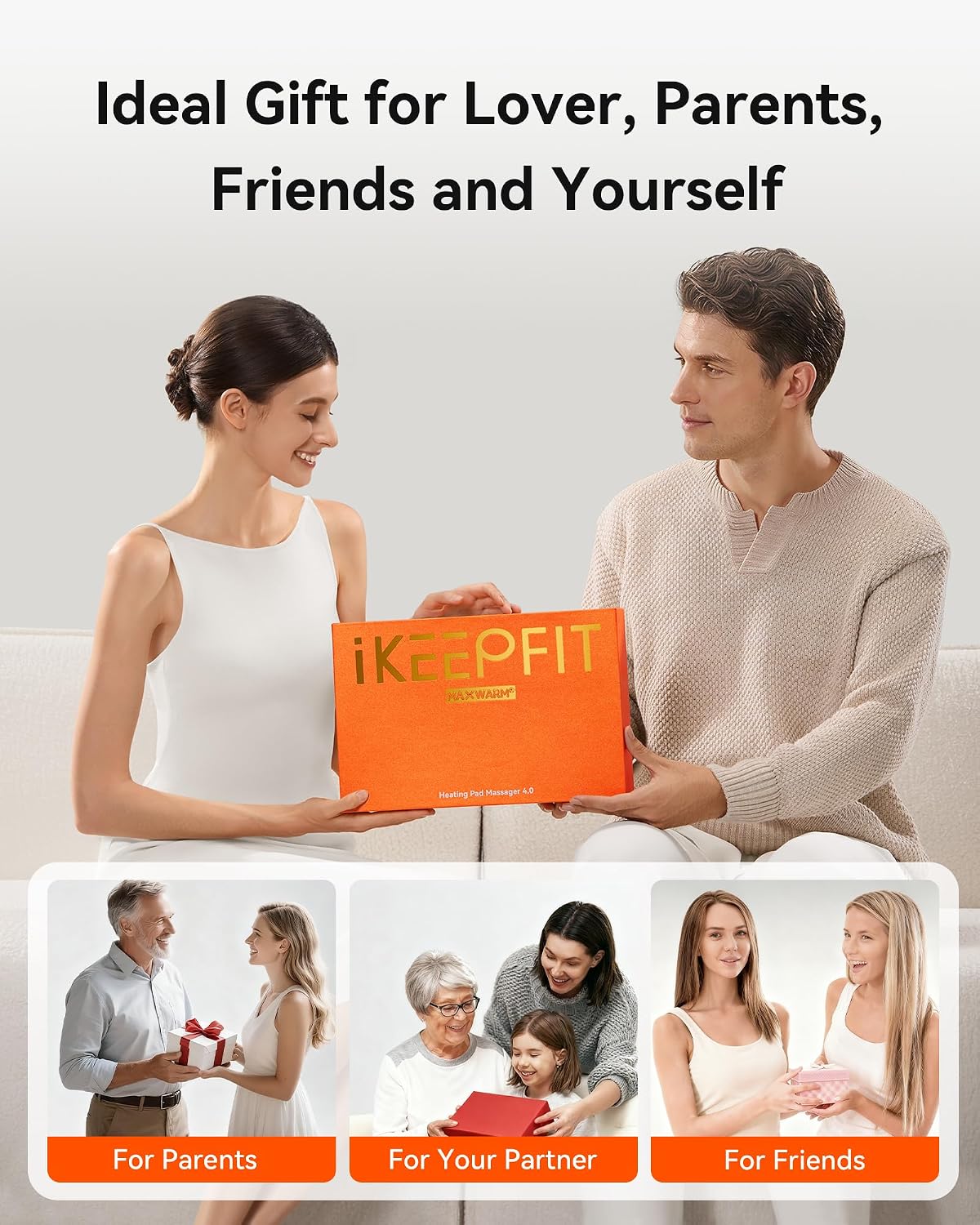 IKEEPFIT Portable Heating Pad for Back, Cordless Wearable Heat Belt with Massager for Lower Back Pain Relief, Battery Powered 8000 mAh Rechargeable, MAXwarm® 3.0, Gift for Women Men 90-310 lbs