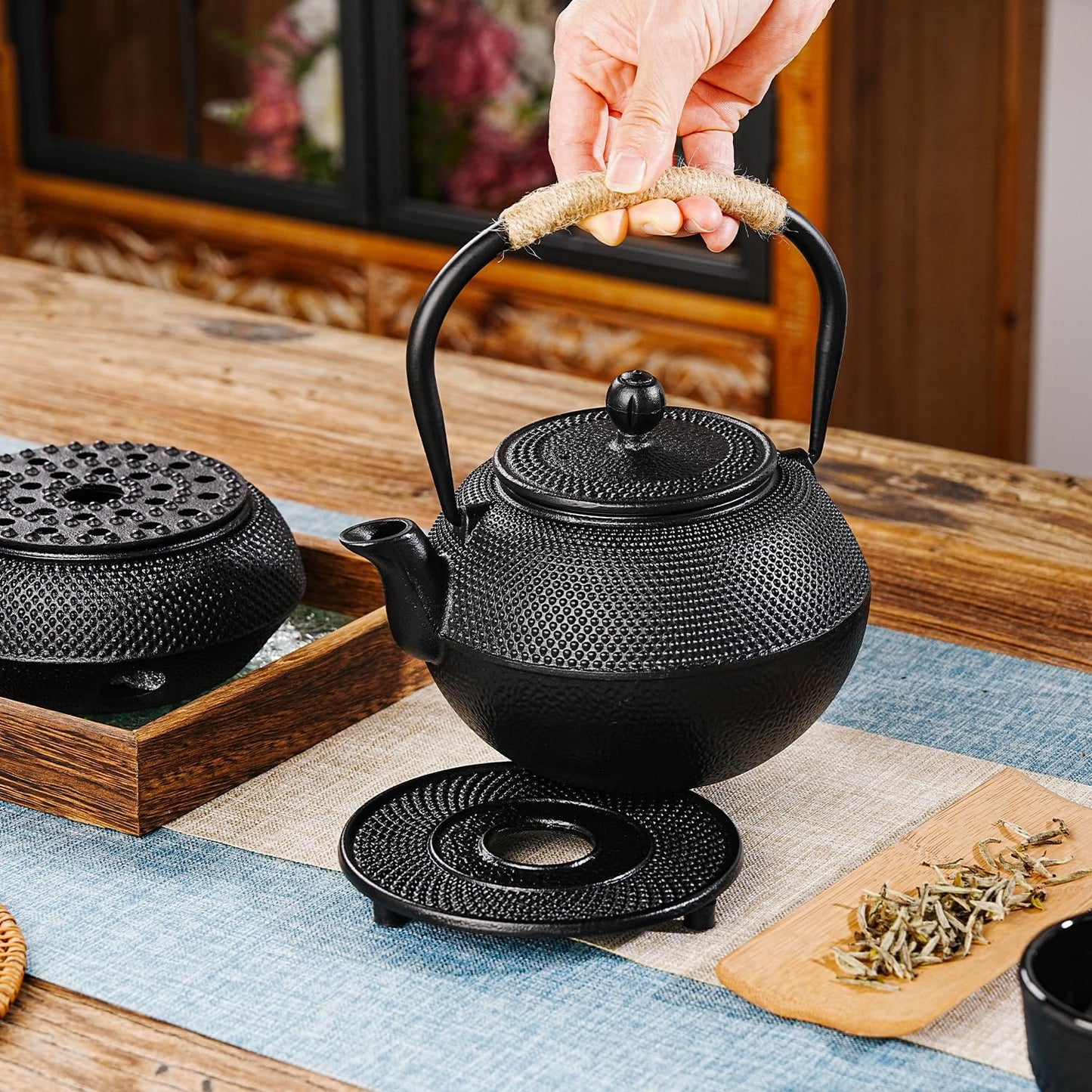 Sungmor Black Cast Iron Teapot Warmer - Base with Candle Holder | Heat Retaining Stand for Tetsubin or Glass & Ceramic Teapots