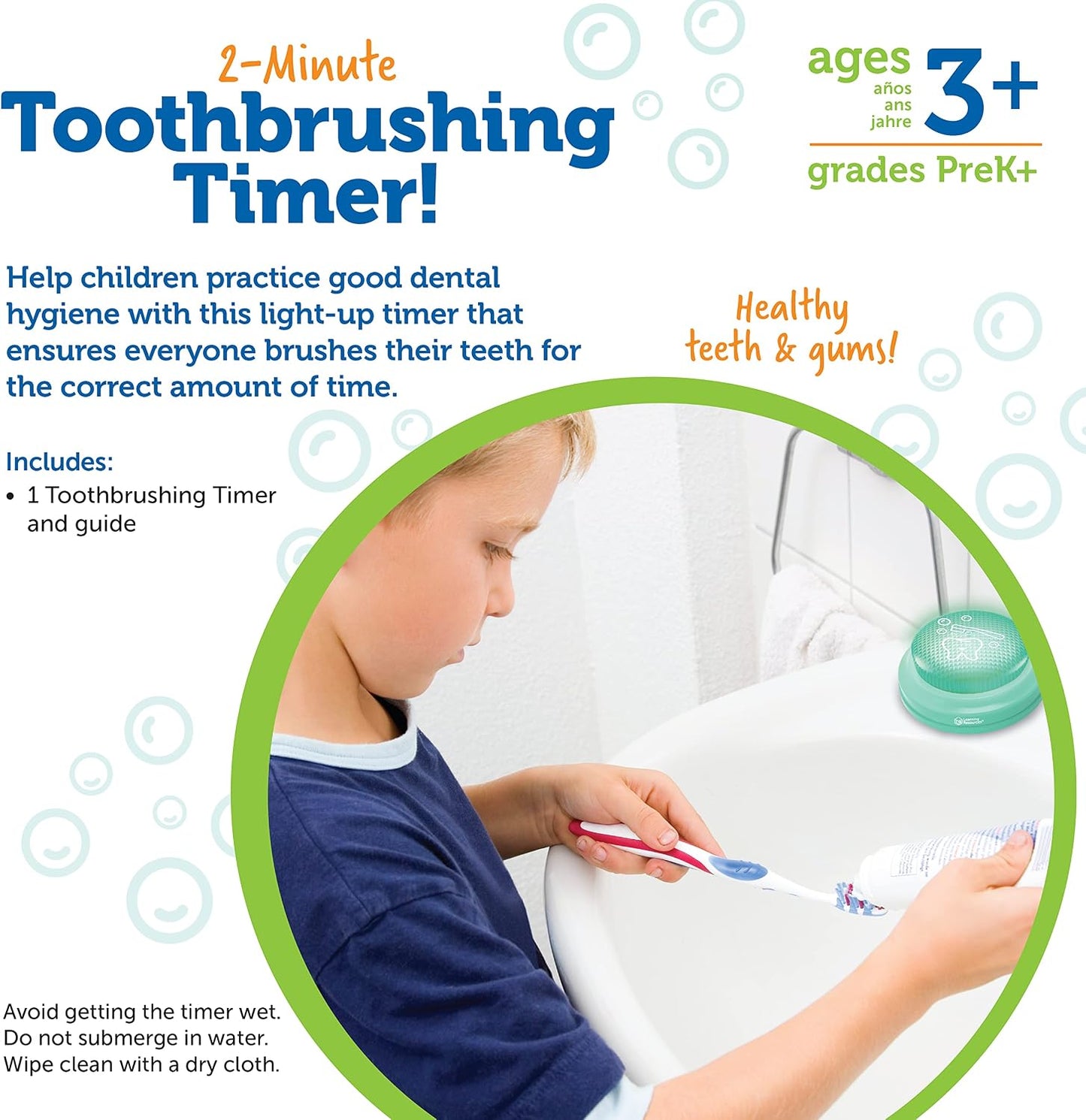 Learning Resources 2 Minute Toothbrushing Timer - Toothbrush Timer for Kids, Timers for Kids Bathroom, Toddler Teeth Brushing Button, Visual Countdown for Tooth Brushing | Toothbrush Timer for Kids, Timers for Kids Bathroom, Toddler Teeth Brushing