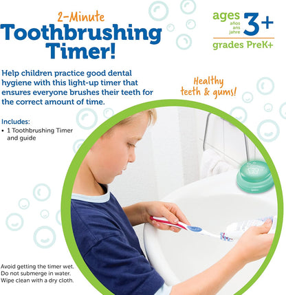 Learning Resources 2 Minute Toothbrushing Timer - Toothbrush Timer for Kids, Timers for Kids Bathroom, Toddler Teeth Brushing Button, Visual Countdown for Tooth Brushing | Toothbrush Timer for Kids, Timers for Kids Bathroom, Toddler Teeth Brushing