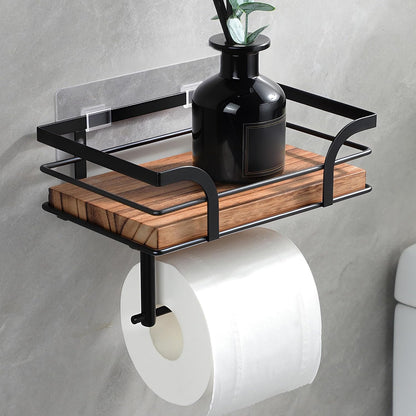 YIGII Toilet Paper Holder with Shelf, Adhesive or Drilling Toilet Paper Roll Holder for Bathroom, Rustproof Tissue Roll Holder Wall Mounted for Wipe Storage (Silver)