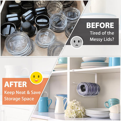 Tumbler Lid Organizer, Versatile Tumbler Lid Storage Holds 10 Lids, Black | Space Saving Cup Lid Organizers Inside Cabinet Tumbler Lid Hook for Kitchen Organizer and Storage, Paper Towel Rack Hanger
