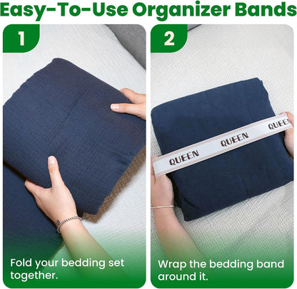 ECOHomes Bed Sheet Organizer Label Bands (King 4PCs Pack, Cream) | Storage Size Label Bands, Bed Sheets Set Organizers, Linen Closet Organization, Elastic Bedding Band, for Organizing Bedsheet