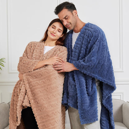 Wearable Blanket Sherpa Fleece Shawl Blanket with Pockets Blanket Poncho Cape for Adults, Cozy Shawl TV Throw Blankets