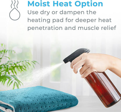 Pure Enrichment PureRelief XL Heating Pad - 12" x 24" Electric Heating Pad for Back Pain & Cramps, 6 Heat Settings, FSA/HSA Eligible, Soft Machine Wash Fabric, Auto-Off & Moist Heat (Zen Green)
