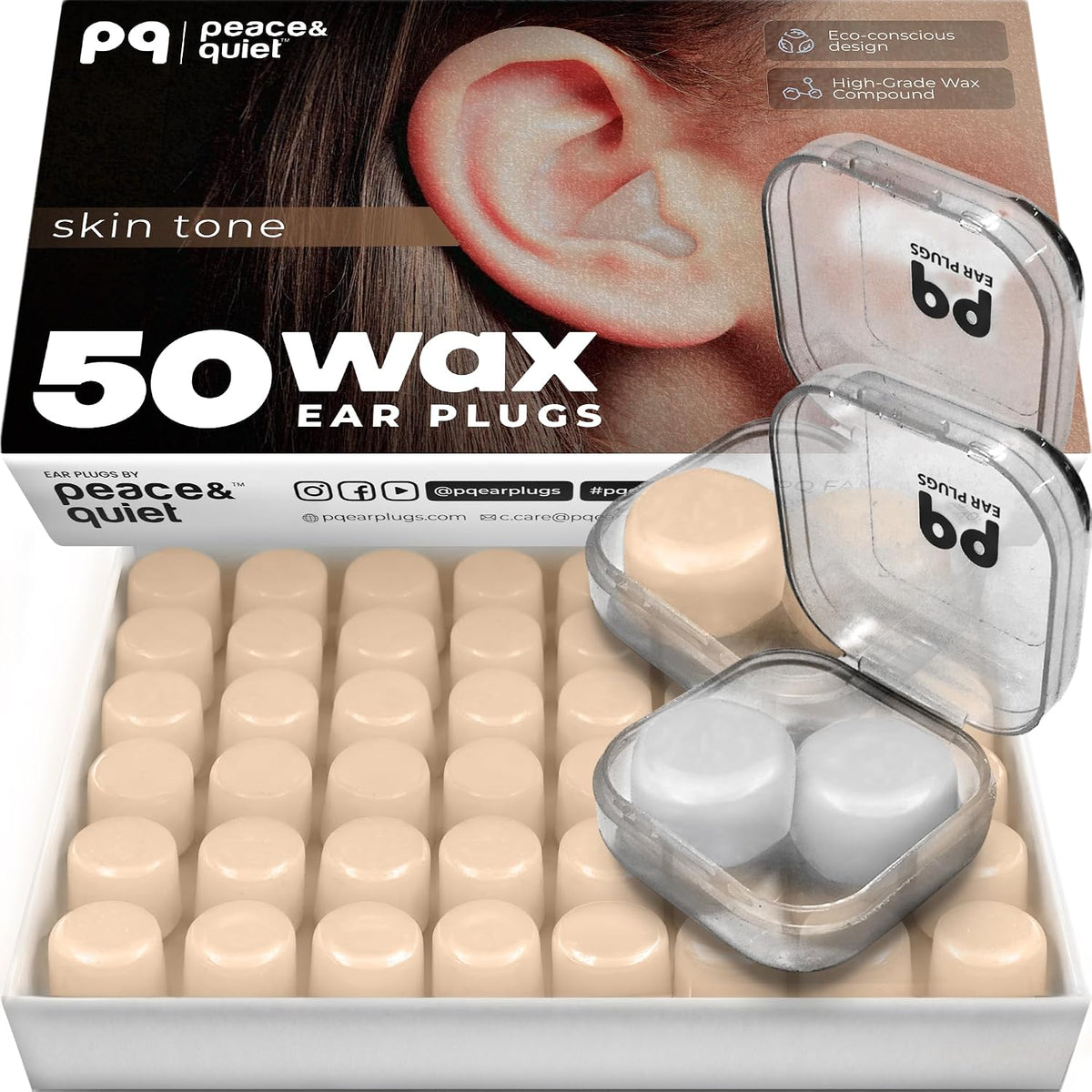 Peace&Quiet PQ Wax Ear Plugs for Sleeping - 50 Silicone Wax Earplugs