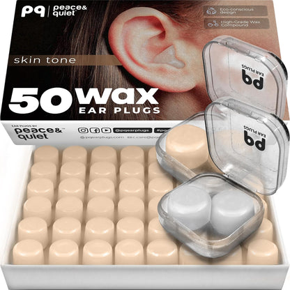 Peace&Quiet PQ Wax Ear Plugs for Sleeping - 50 Silicone Wax Earplugs