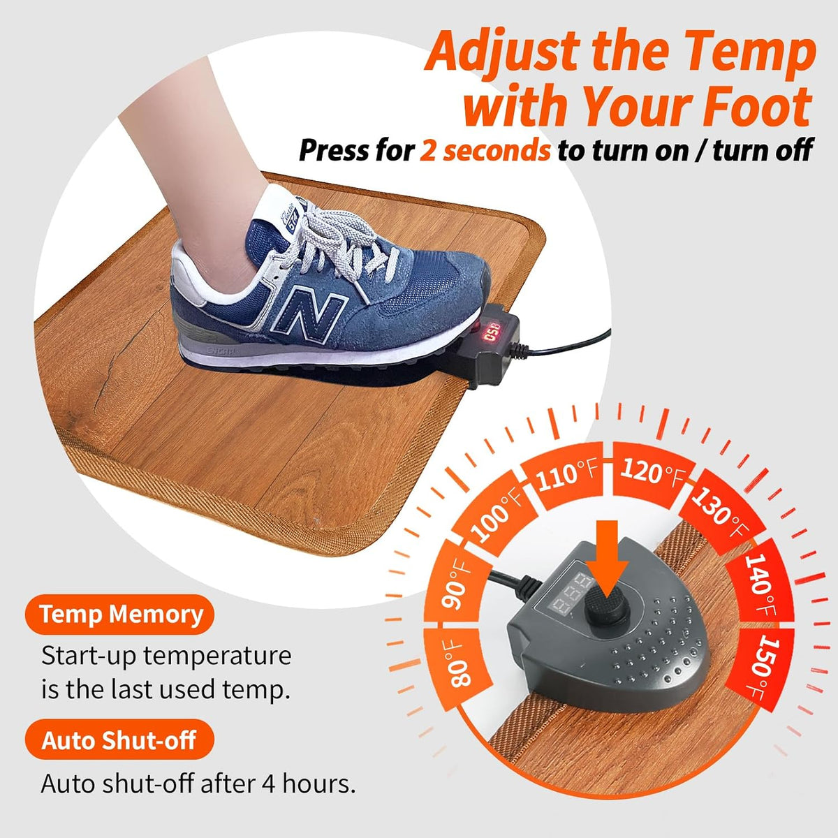 Heated Floor Mat Under Desk for Foot Warmer - Wider 110V Adjustable Temperature Electric Heating Pad - Carbon Crystal & Energy Saving Feet Warmers for Office,Home (Black)