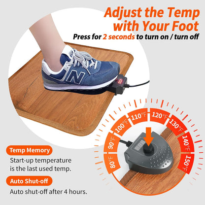 Heated Floor Mat Under Desk for Foot Warmer - Wider 110V Adjustable Temperature Electric Heating Pad - Carbon Crystal & Energy Saving Feet Warmers for Office,Home (Black)