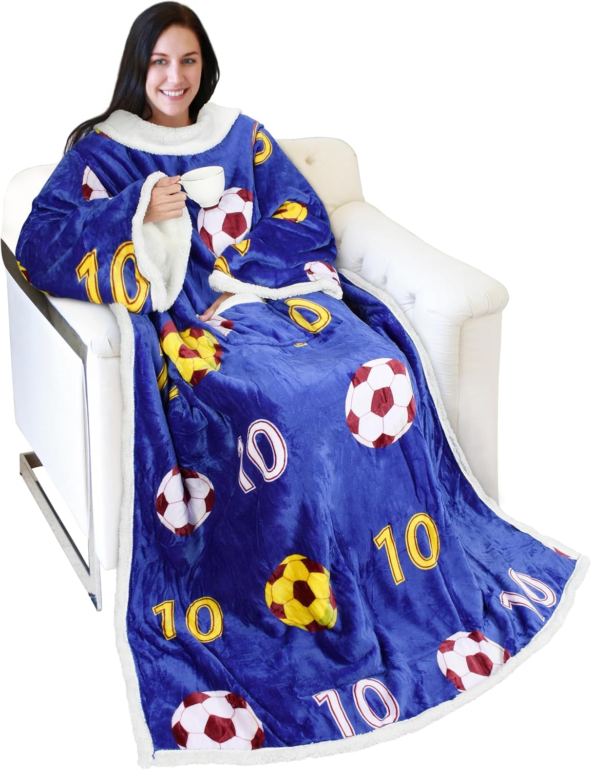Catalonia Sherpa Wearable Blanket with Sleeves and Pocket for Adults