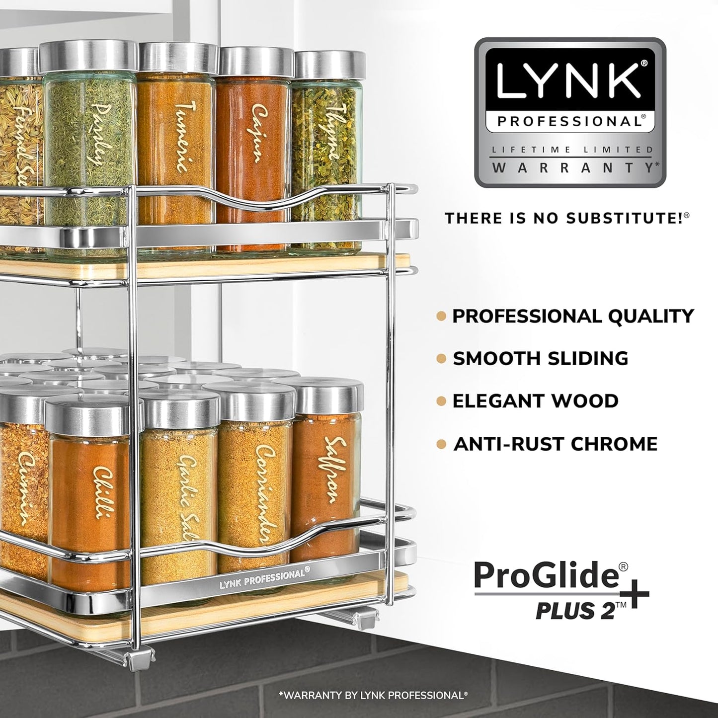 LYNK PROFESSIONAL® Pull Out Spice Organization for Cabinets - 4-3/8 inch Wide – Spice Rack for Inside Cabinets, Slide Out Spice Rack Organizer for cabinet – Pull Out Spice Rack, Sliding 2 Tier Chrome