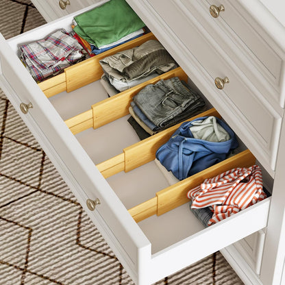 BAMEOS Bamboo Expandable Drawer Dividers – Fits 16.6"–22" Drawers, 2" High, Set of 4 | Spring-Loaded Bamboo Separator for Kitchen Island, Bathroom Vanity & Dresser Drawers
