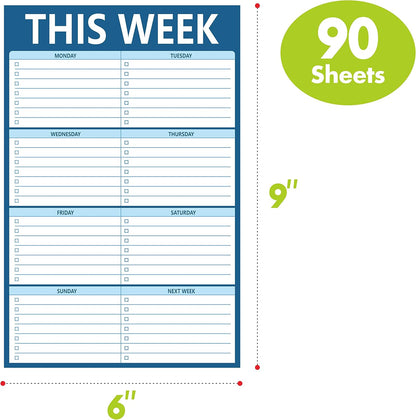 90 Pages Weekly Planner List Note Pad to Do List with Magnet Mountings for Fridge Locker (6" x 9")