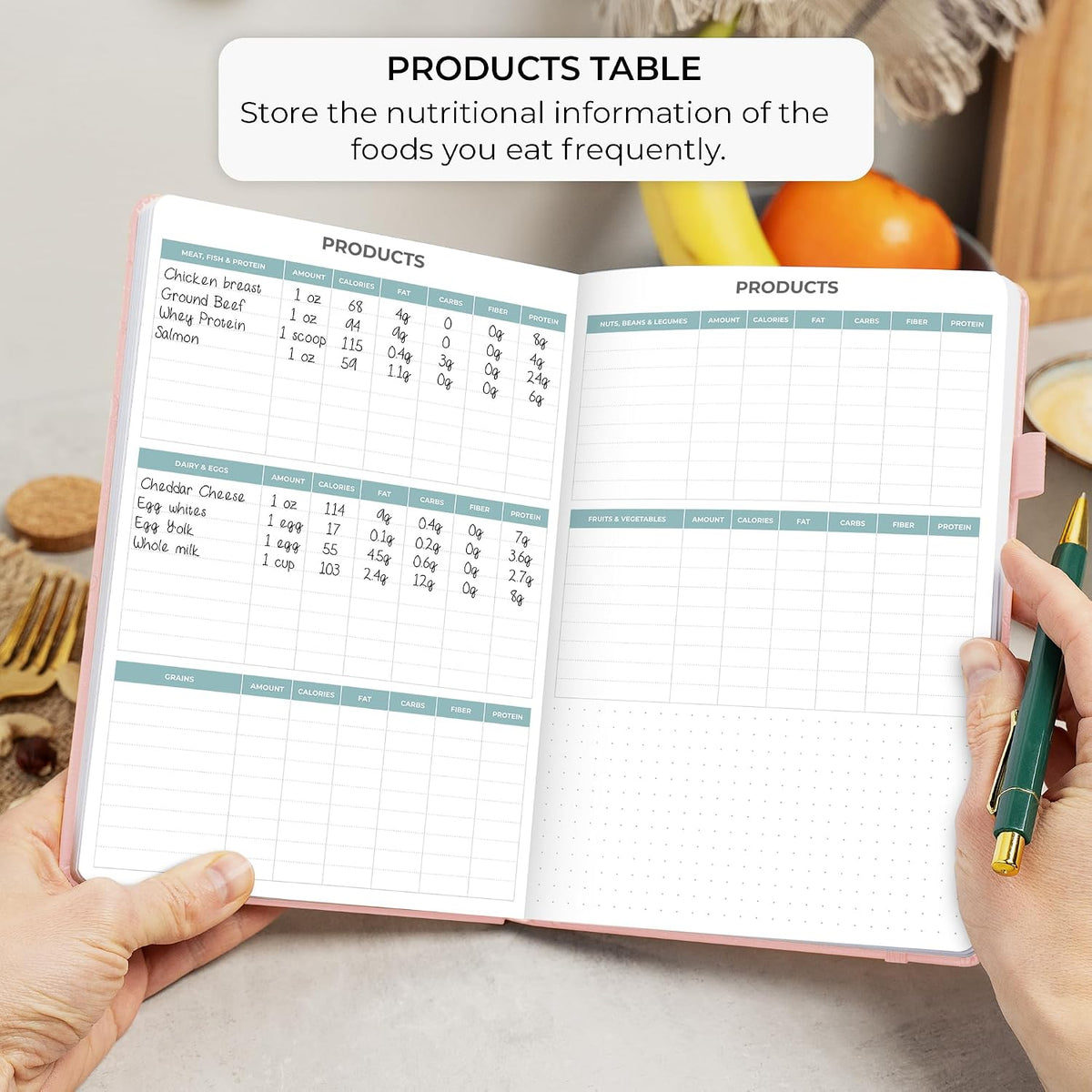 Clever Fox Food Journal for Women & Men, Weight Loss Tracker, Aquamarine