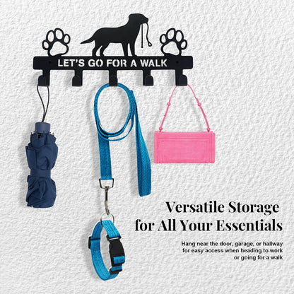 Dog Leash Holder for Wall, Key Holder Mount with 5 Metal Hooks, Pet Leash and Key Organizer, Screw Mounted Rack for Leashes Keys Collars, Entryway Garage Mudroom
